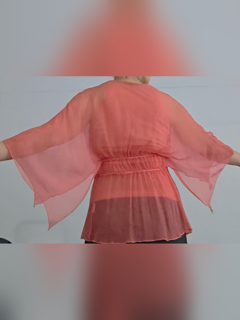RED Valentino Coral Sheer Tie-Front Blouse. Size 38. SILK